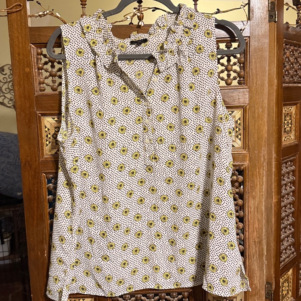 Talbots Yellow Floral Ruffle Top